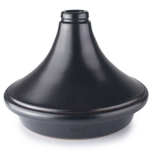 Plat &agrave; tajine en terre cuite &eacute;maill&eacute;e noire