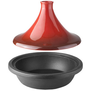 Plat &agrave; tajine induction en fonte et terre cuite