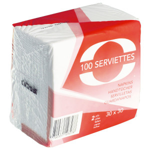 Serviette ouate blanche 2 plis - 30x30 cm (x100)