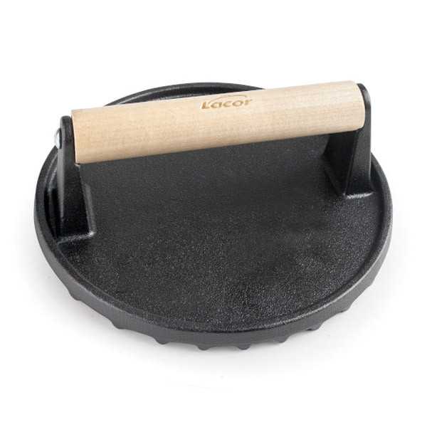 Smasher &agrave; viande rond en fonte rainur&eacute;e