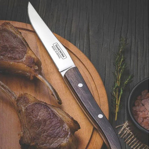 Couteau &agrave; steak manche bois marron lame microdent&eacute;e French - Tramontina