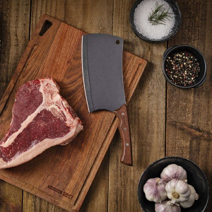 Couperet manche bois lame noire Black Churrasco - Tramontina