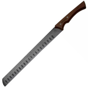 Couteau &agrave; jambon alv&eacute;ol&eacute; manche bois lame noire Black Churrasco - Tramontina