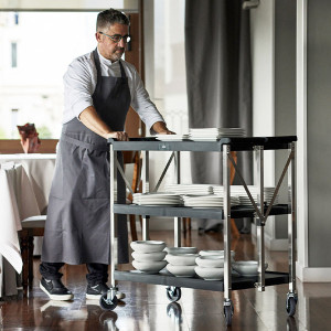 Chariot de service pliable en inox et polypropyl&egrave;ne 3 niveaux