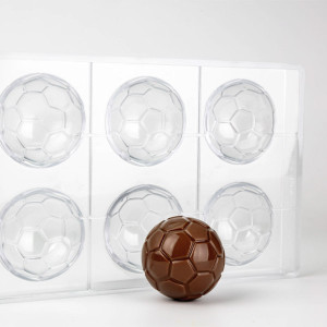 Moule &agrave; chocolat copolyester 6 demi ballons de foot - Martellato