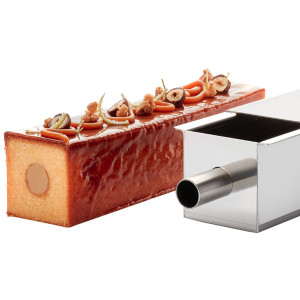 Moule &agrave; cake inox carr&eacute; avec insert tube et couvercle pour travel cake