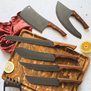 Couteau &agrave; viande Viking manche bois lame noire Black Churrasco - Tramontina