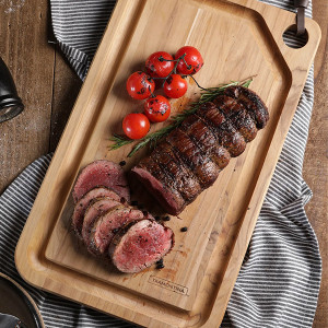 Planche &agrave; d&eacute;couper avec rigole en bois de teck Churrasco - Tramontina