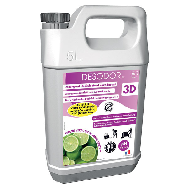 Nettoyant d&eacute;tergent d&eacute;sinfectant sols et surfaces senteur citron 5L - Desodor