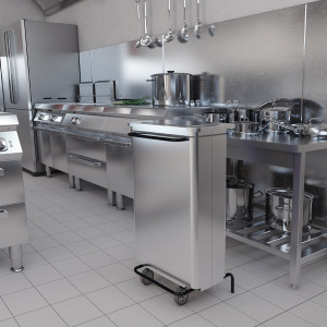 Poubelle conteneur mobile &agrave; p&eacute;dale en inox bross&eacute; 70 L