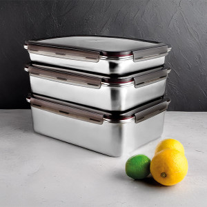 Boite de conservation rectangulaire en inox avec couvercle &eacute;tanche Ecoinox Pro