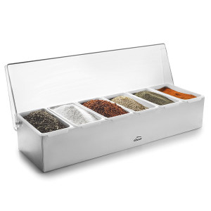 Boite &agrave; &eacute;pices et condiments inox avec couvercle - 6 bacs
