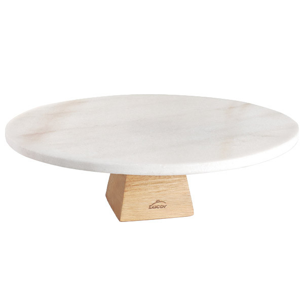 Pr&eacute;sentoir &agrave; g&acirc;teaux rond en bois et marbre Naturale